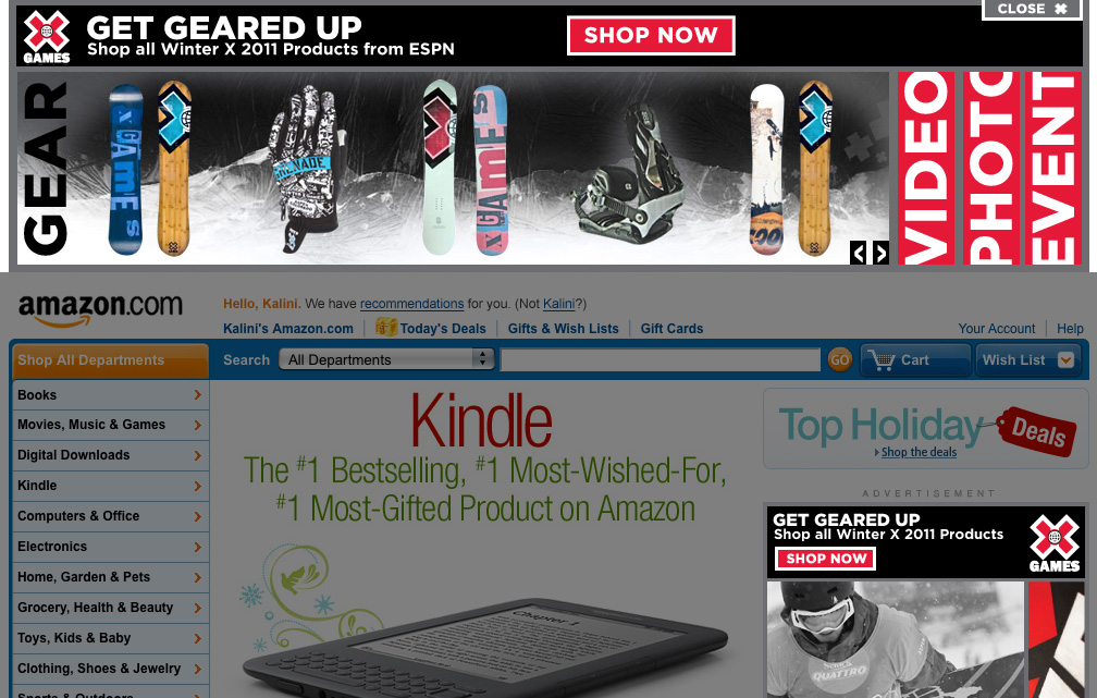 Winter X Games Amazon Homepage Takeover Expanded Marquee - Gear