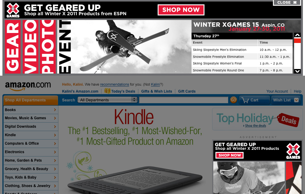 Winter X Games Amazon Homepage Takeover Expanded Marquee - Events