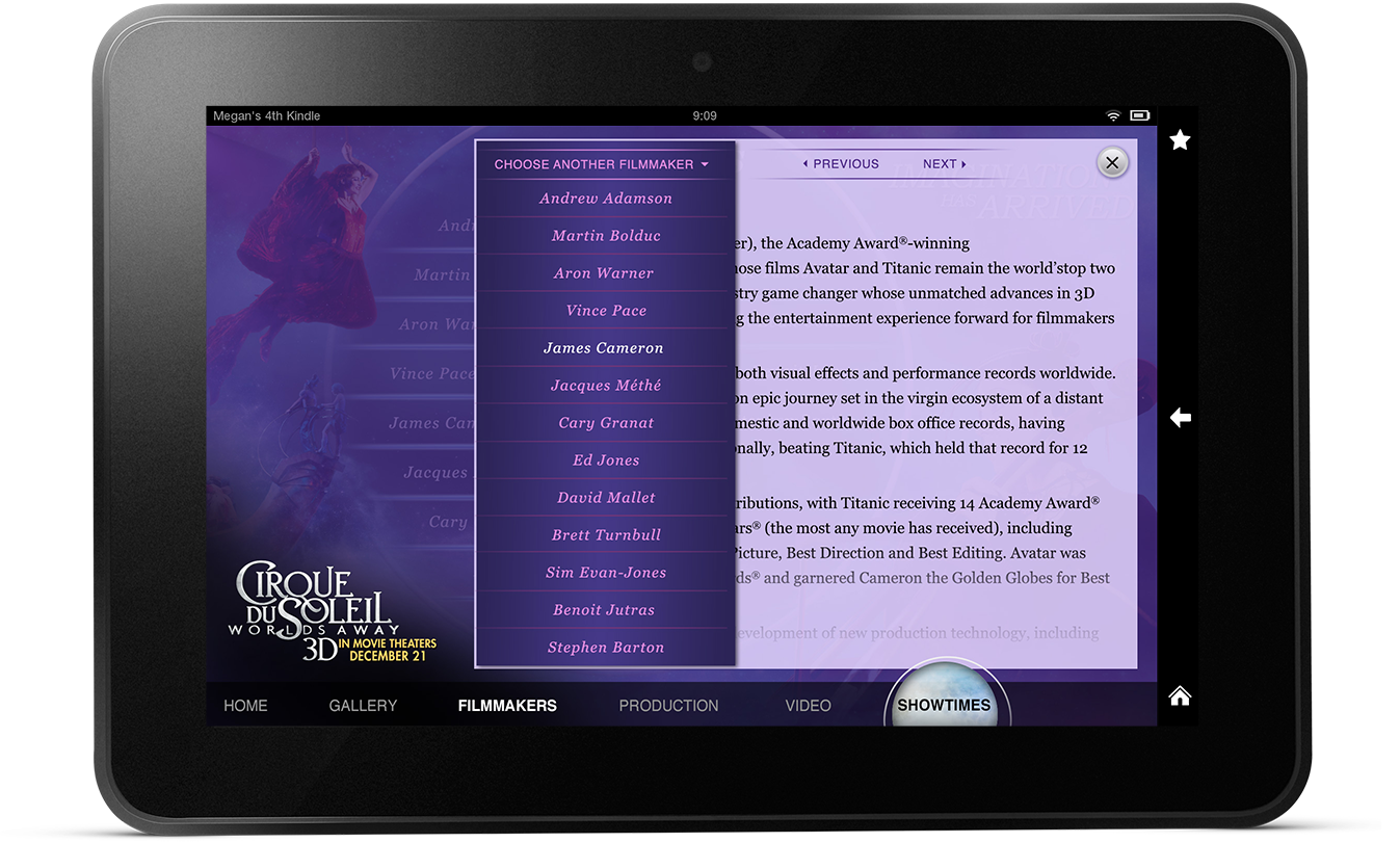 Cirque Du Soleil Landscape Kindle Fire Filmmakers Page Menu