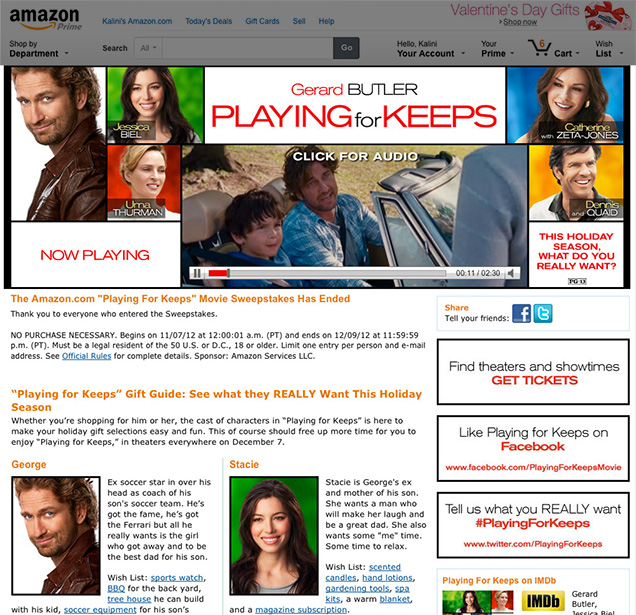 Playing For Keeps Destination Page